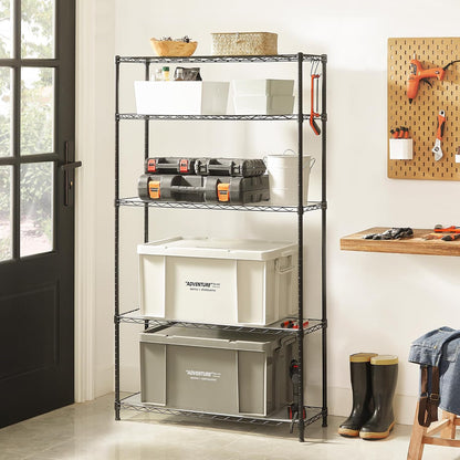SONGMICS 5-Tier Storage Shelves, Adjustable Wire Shelving Unit, 8 Hooks