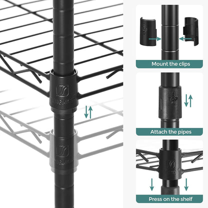 SONGMICS 5-Tier Storage Shelves, Adjustable Wire Shelving Unit, 8 Hooks