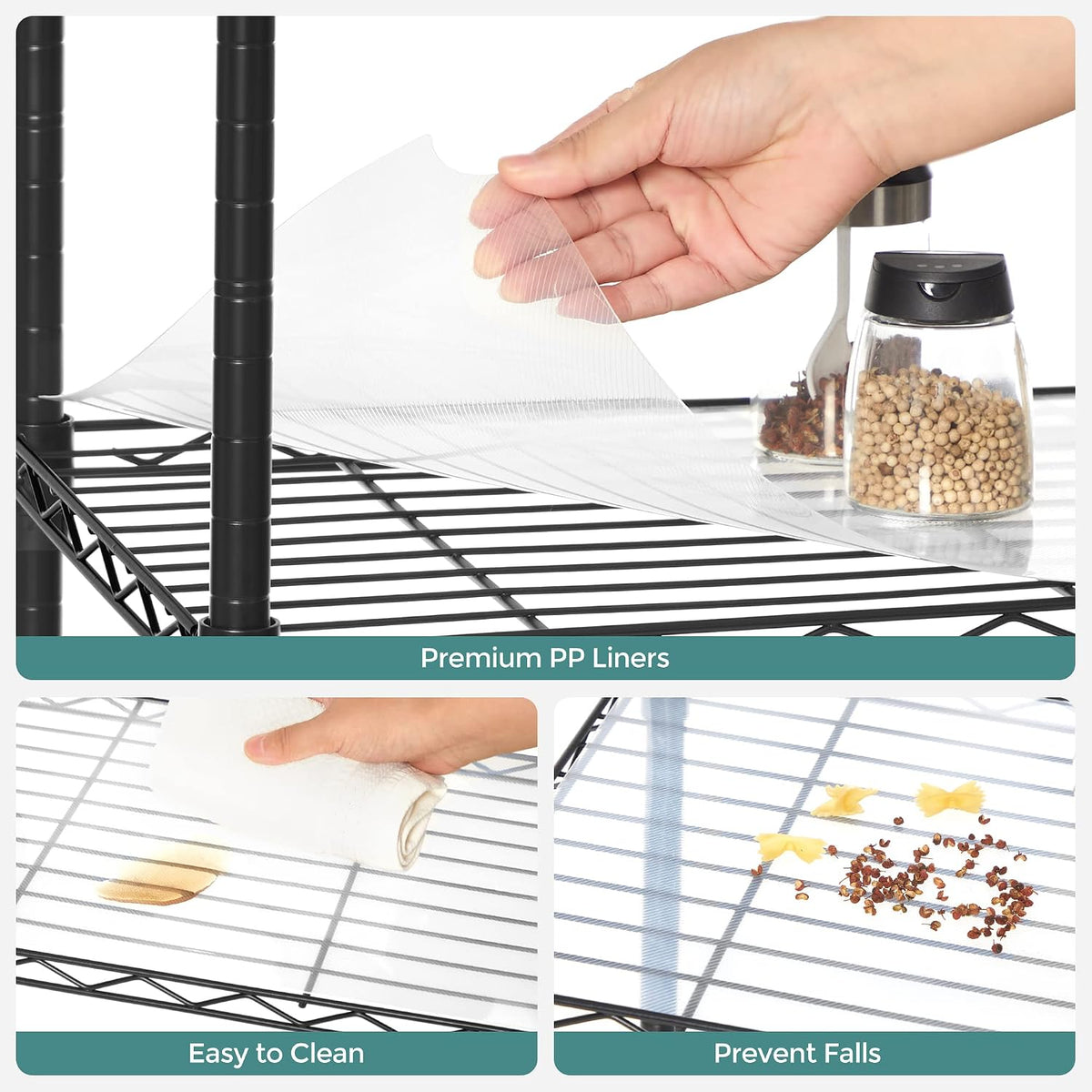 SONGMICS 5-Tier Storage Shelves, Adjustable Wire Shelving Unit, 8 Hooks