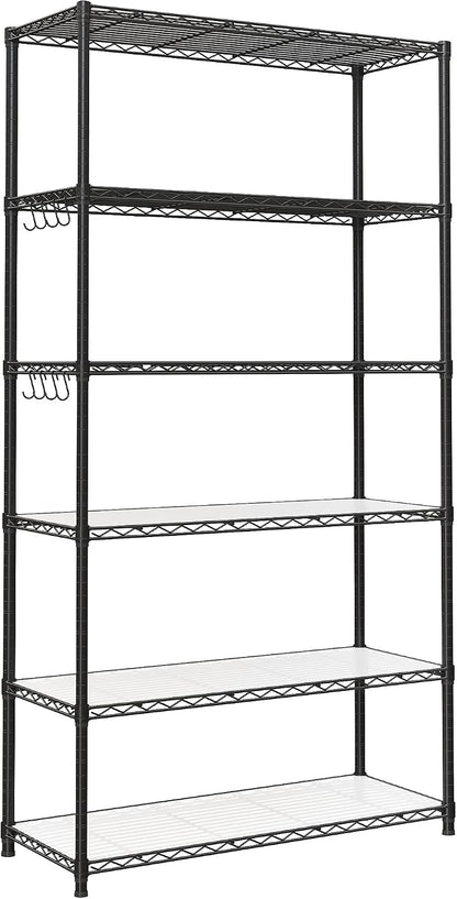 SONGMICS 5-Tier Storage Shelves, Adjustable Wire Shelving Unit, 8 Hooks