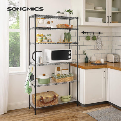 SONGMICS 5-Tier Storage Shelves, Adjustable Wire Shelving Unit, 8 Hooks