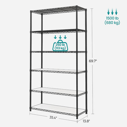 SONGMICS 5-Tier Storage Shelves, Adjustable Wire Shelving Unit, 8 Hooks