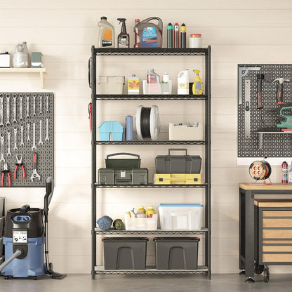 SONGMICS 5-Tier Storage Shelves, Adjustable Wire Shelving Unit, 8 Hooks