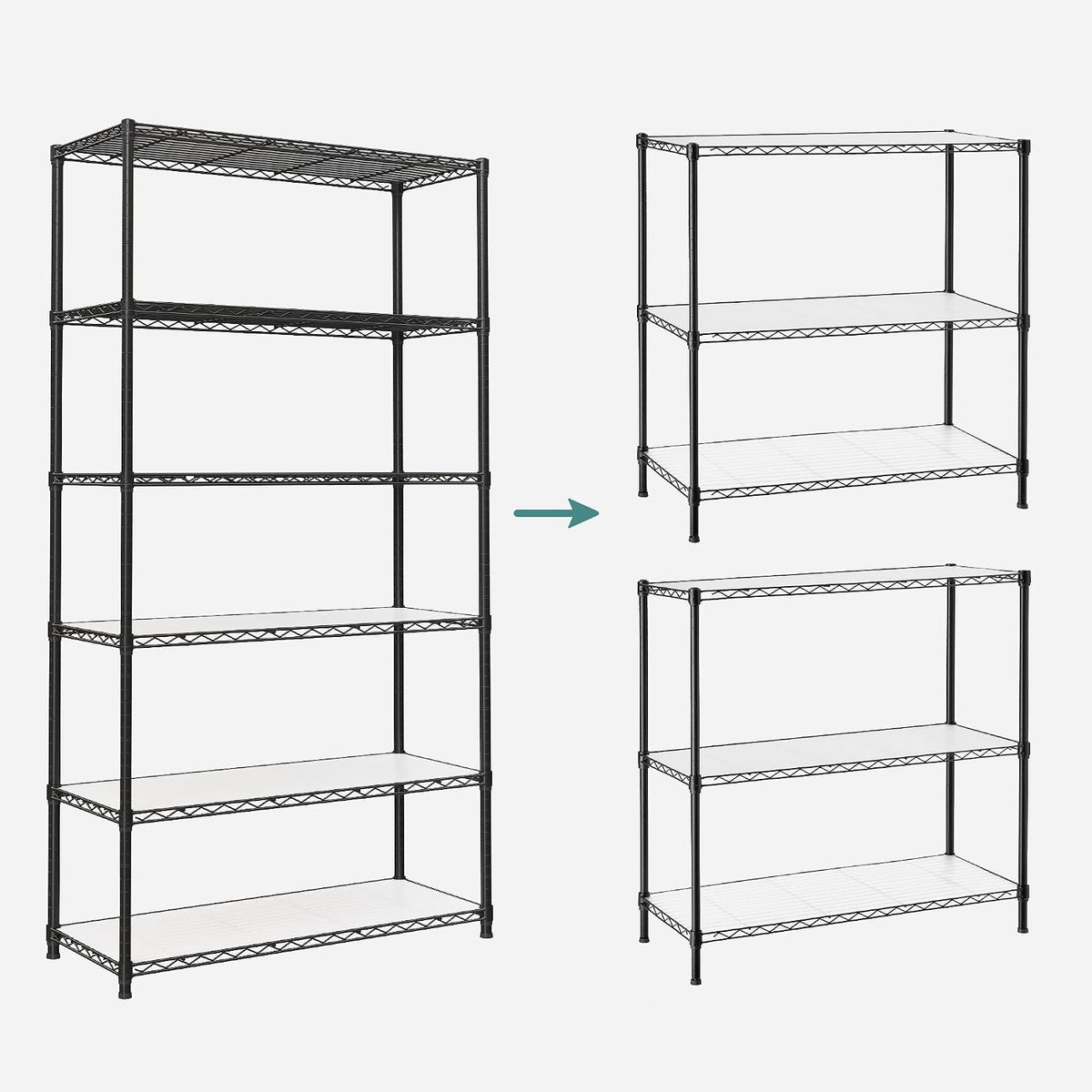 SONGMICS 5-Tier Storage Shelves, Adjustable Wire Shelving Unit, 8 Hooks