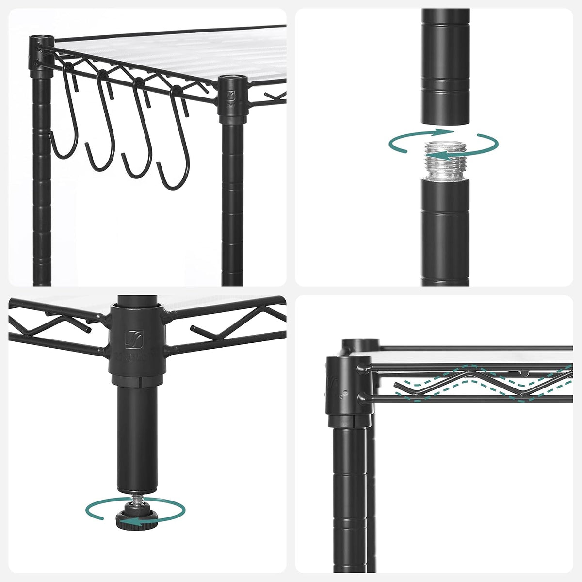 SONGMICS 5-Tier Storage Shelves, Adjustable Wire Shelving Unit, 8 Hooks