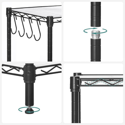 SONGMICS 5-Tier Storage Shelves, Adjustable Wire Shelving Unit, 8 Hooks