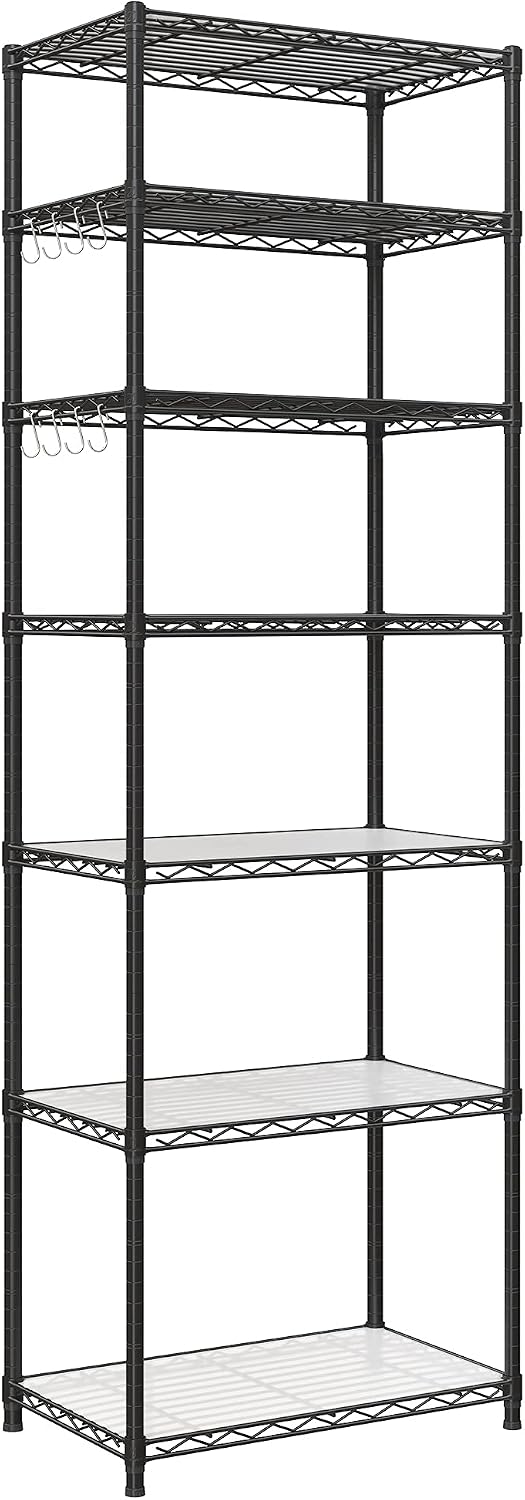 SONGMICS 5-Tier Storage Shelves, Adjustable Wire Shelving Unit, 8 Hooks