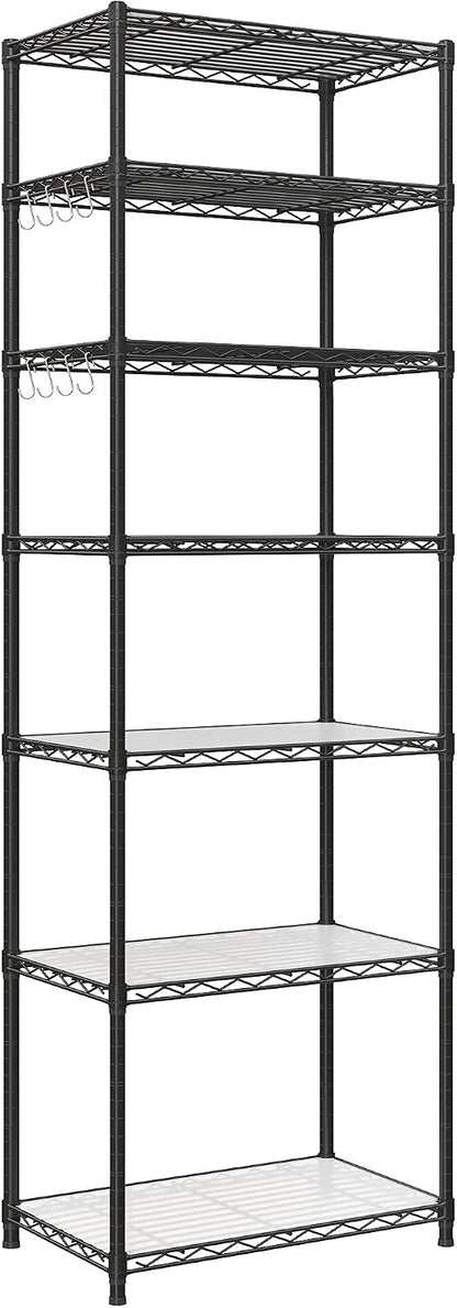 SONGMICS 5-Tier Storage Shelves, Adjustable Wire Shelving Unit, 8 Hooks