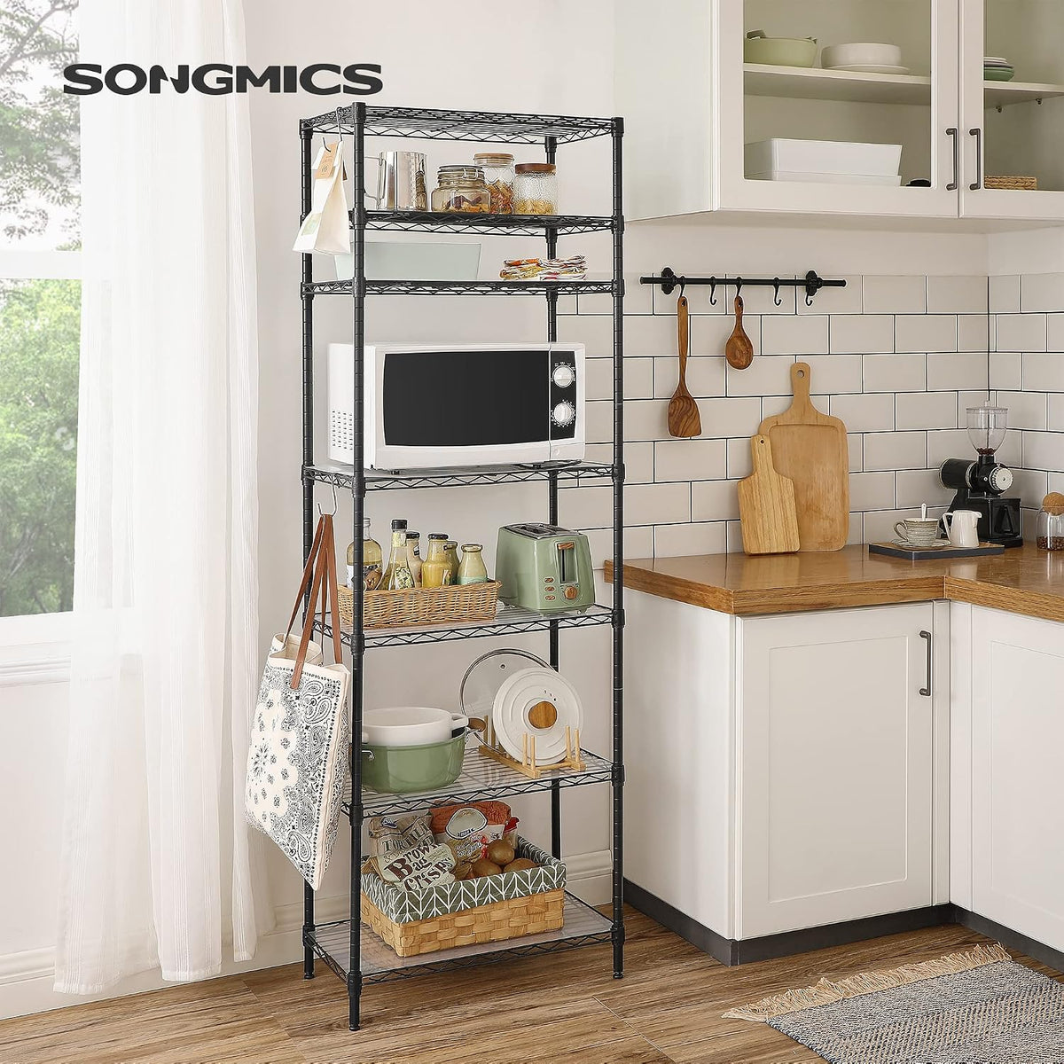 SONGMICS 5-Tier Storage Shelves, Adjustable Wire Shelving Unit, 8 Hooks