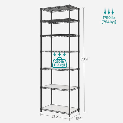 SONGMICS 5-Tier Storage Shelves, Adjustable Wire Shelving Unit, 8 Hooks