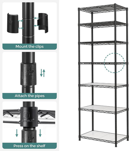 SONGMICS 5-Tier Storage Shelves, Adjustable Wire Shelving Unit, 8 Hooks