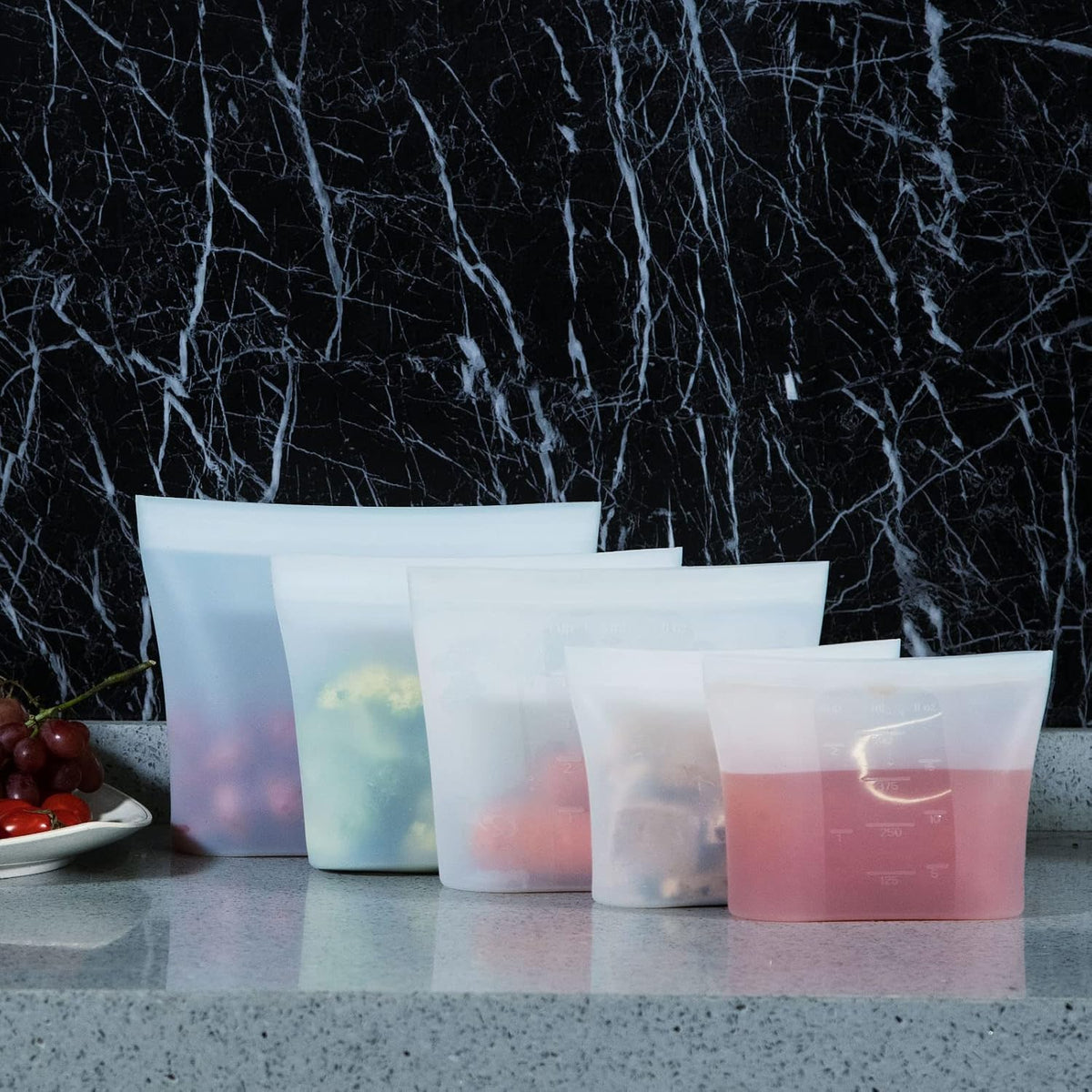 Reusable Silicone Food Storage Bag, for Microwave, Oven, Fridge, Freezer & Sous Vide Zip Sealed Containers (2 Middle size 32oz 1000ml)…