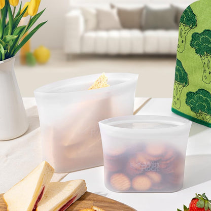 Reusable Silicone Food Storage Bag, for Microwave, Oven, Fridge, Freezer & Sous Vide Zip Sealed Containers (2 Middle size 32oz 1000ml)…