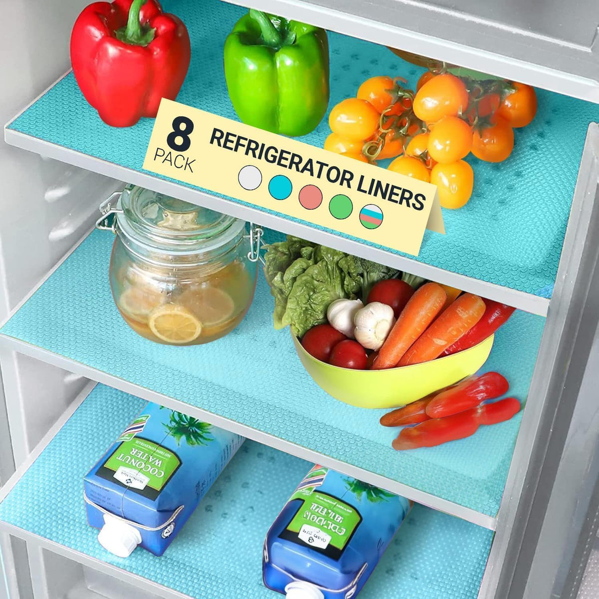 Refrigerator Liners for Shelves (8 Pack) by Linda’s Essentials - Non-Adhesive Drawer and Shelf Liner, BPA-Free Fridge Mats for Kitchen & Cabinets, Easy to Clean, Ideal Household Essentials (Clear)