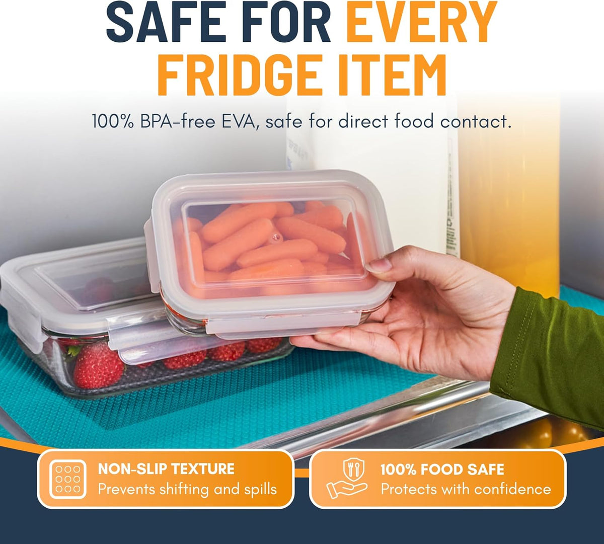 Refrigerator Liners for Shelves (8 Pack) by Linda’s Essentials - Non-Adhesive Drawer and Shelf Liner, BPA-Free Fridge Mats for Kitchen & Cabinets, Easy to Clean, Ideal Household Essentials (Clear)