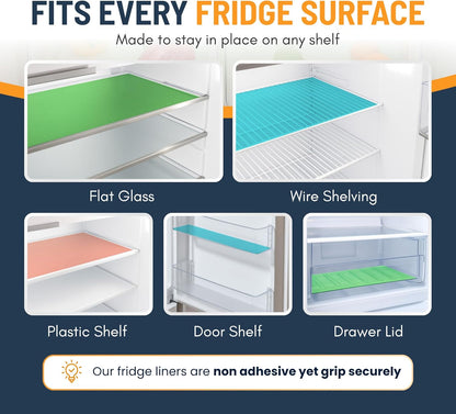 Refrigerator Liners for Shelves (8 Pack) by Linda’s Essentials - Non-Adhesive Drawer and Shelf Liner, BPA-Free Fridge Mats for Kitchen & Cabinets, Easy to Clean, Ideal Household Essentials (Clear)