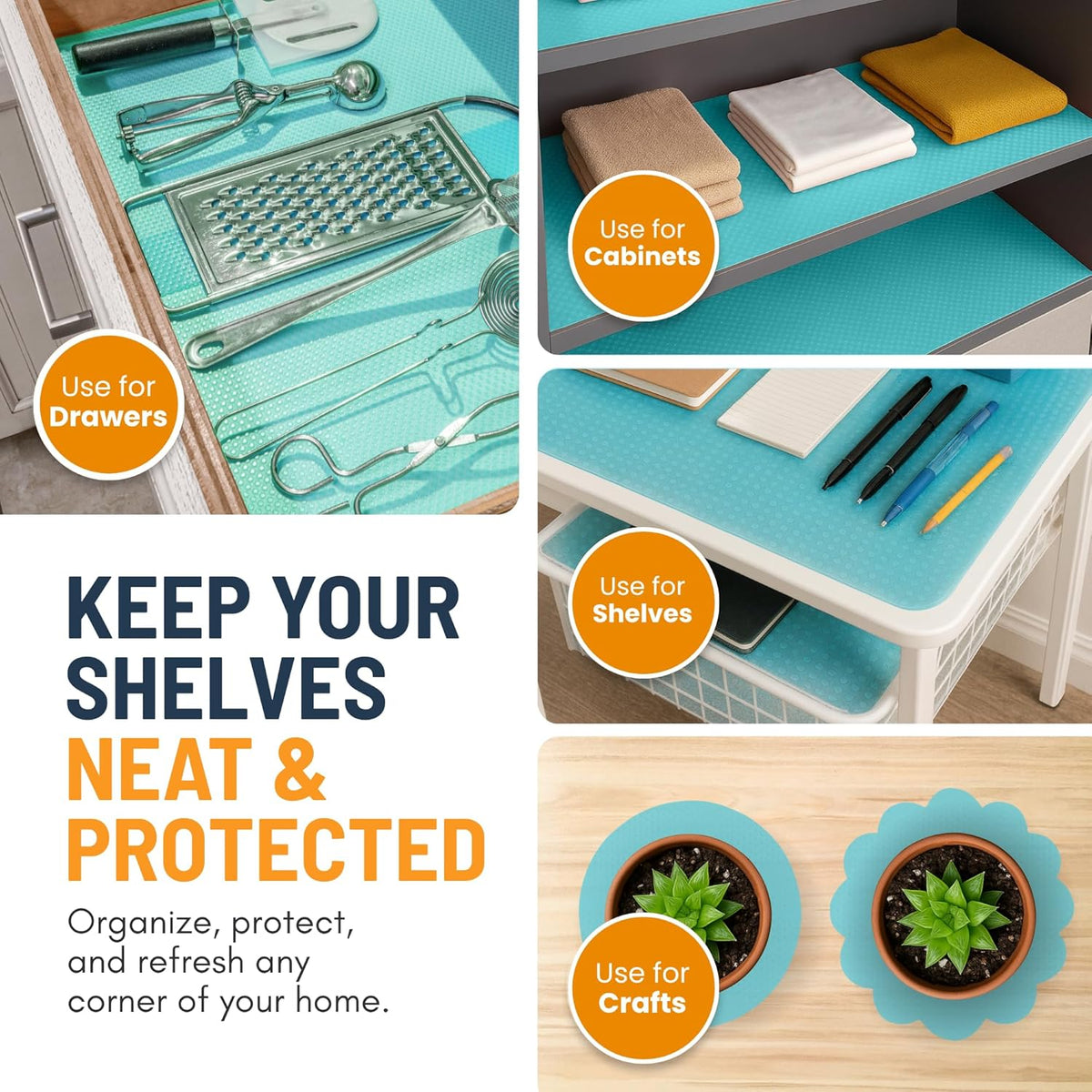 Refrigerator Liners for Shelves (8 Pack) by Linda’s Essentials - Non-Adhesive Drawer and Shelf Liner, BPA-Free Fridge Mats for Kitchen & Cabinets, Easy to Clean, Ideal Household Essentials (Clear)