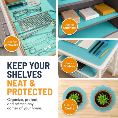 Refrigerator Liners for Shelves (8 Pack) by Linda’s Essentials - Non-Adhesive Drawer and Shelf Liner, BPA-Free Fridge Mats for Kitchen & Cabinets, Easy to Clean, Ideal Household Essentials (Clear)