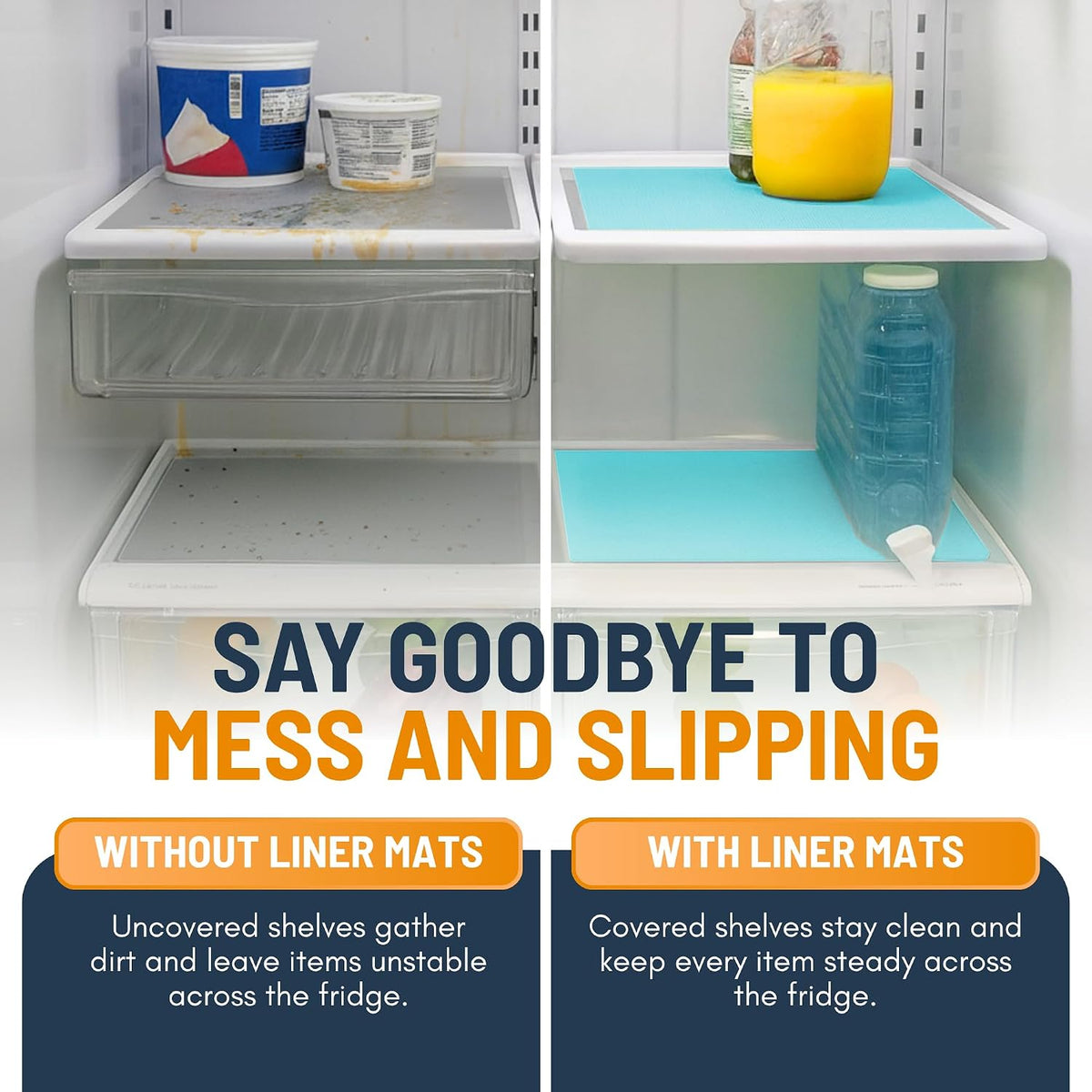Refrigerator Liners for Shelves (8 Pack) by Linda’s Essentials - Non-Adhesive Drawer and Shelf Liner, BPA-Free Fridge Mats for Kitchen & Cabinets, Easy to Clean, Ideal Household Essentials (Clear)