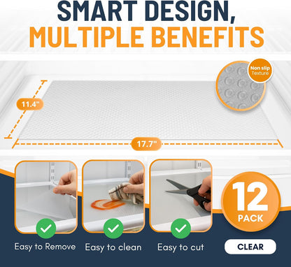 Refrigerator Liners for Shelves (8 Pack) by Linda’s Essentials - Non-Adhesive Drawer and Shelf Liner, BPA-Free Fridge Mats for Kitchen & Cabinets, Easy to Clean, Ideal Household Essentials (Clear)