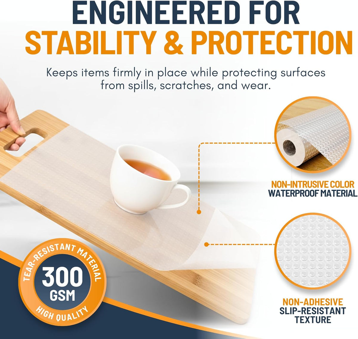 Refrigerator Liners for Shelves (8 Pack) by Linda’s Essentials - Non-Adhesive Drawer and Shelf Liner, BPA-Free Fridge Mats for Kitchen & Cabinets, Easy to Clean, Ideal Household Essentials (Clear)