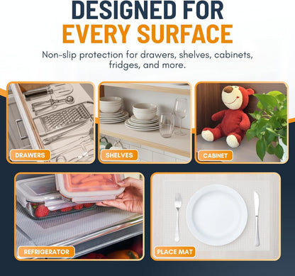 Refrigerator Liners for Shelves (8 Pack) by Linda’s Essentials - Non-Adhesive Drawer and Shelf Liner, BPA-Free Fridge Mats for Kitchen & Cabinets, Easy to Clean, Ideal Household Essentials (Clear)