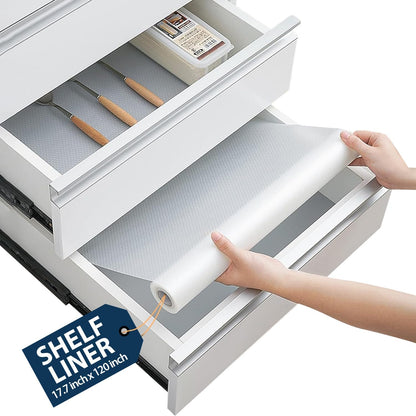 Refrigerator Liners for Shelves (8 Pack) by Linda’s Essentials - Non-Adhesive Drawer and Shelf Liner, BPA-Free Fridge Mats for Kitchen & Cabinets, Easy to Clean, Ideal Household Essentials (Clear)