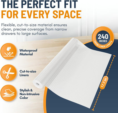 Refrigerator Liners for Shelves (8 Pack) by Linda’s Essentials - Non-Adhesive Drawer and Shelf Liner, BPA-Free Fridge Mats for Kitchen & Cabinets, Easy to Clean, Ideal Household Essentials (Clear)