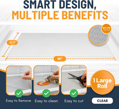 Refrigerator Liners for Shelves (8 Pack) by Linda’s Essentials - Non-Adhesive Drawer and Shelf Liner, BPA-Free Fridge Mats for Kitchen & Cabinets, Easy to Clean, Ideal Household Essentials (Clear)