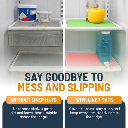 Refrigerator Liners for Shelves (8 Pack) by Linda’s Essentials - Non-Adhesive Drawer and Shelf Liner, BPA-Free Fridge Mats for Kitchen & Cabinets, Easy to Clean, Ideal Household Essentials (Clear)