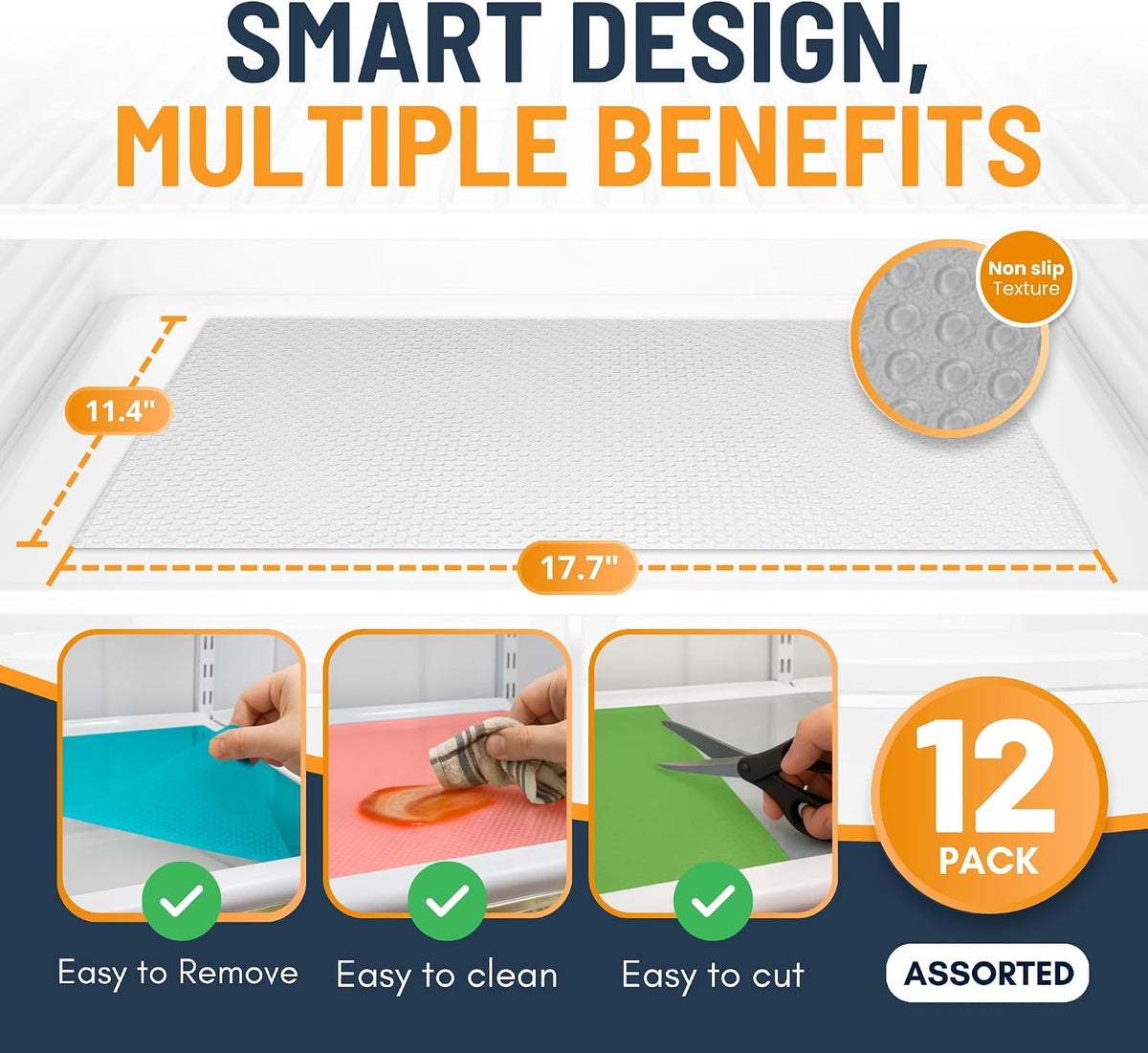 Refrigerator Liners for Shelves (8 Pack) by Linda’s Essentials - Non-Adhesive Drawer and Shelf Liner, BPA-Free Fridge Mats for Kitchen & Cabinets, Easy to Clean, Ideal Household Essentials (Clear)