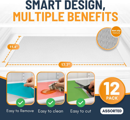 Refrigerator Liners for Shelves (8 Pack) by Linda’s Essentials - Non-Adhesive Drawer and Shelf Liner, BPA-Free Fridge Mats for Kitchen & Cabinets, Easy to Clean, Ideal Household Essentials (Clear)