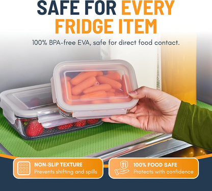 Refrigerator Liners for Shelves (8 Pack) by Linda’s Essentials - Non-Adhesive Drawer and Shelf Liner, BPA-Free Fridge Mats for Kitchen & Cabinets, Easy to Clean, Ideal Household Essentials (Clear)