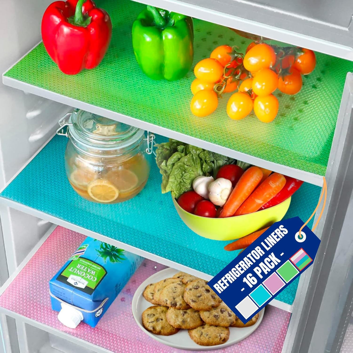 Refrigerator Liners for Shelves (8 Pack) by Linda’s Essentials - Non-Adhesive Drawer and Shelf Liner, BPA-Free Fridge Mats for Kitchen & Cabinets, Easy to Clean, Ideal Household Essentials (Clear)