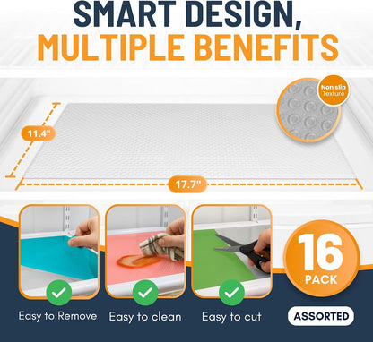 Refrigerator Liners for Shelves (8 Pack) by Linda’s Essentials - Non-Adhesive Drawer and Shelf Liner, BPA-Free Fridge Mats for Kitchen & Cabinets, Easy to Clean, Ideal Household Essentials (Clear)