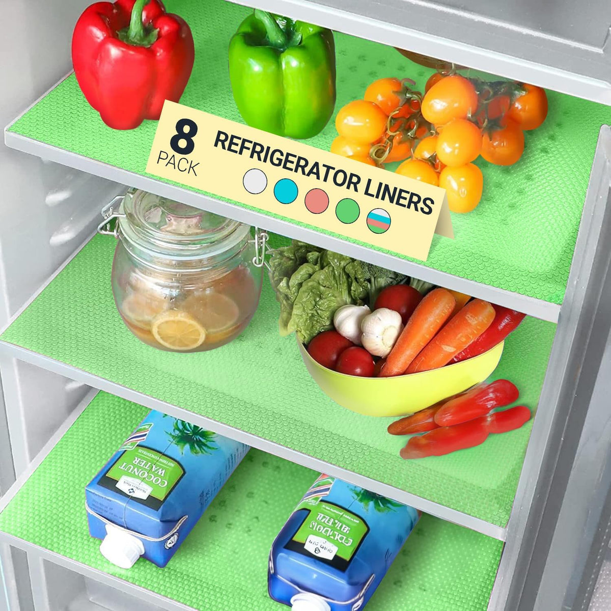 Refrigerator Liners for Shelves (8 Pack) by Linda’s Essentials - Non-Adhesive Drawer and Shelf Liner, BPA-Free Fridge Mats for Kitchen & Cabinets, Easy to Clean, Ideal Household Essentials (Clear)