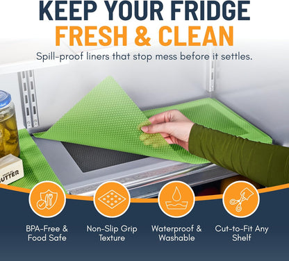 Refrigerator Liners for Shelves (8 Pack) by Linda’s Essentials - Non-Adhesive Drawer and Shelf Liner, BPA-Free Fridge Mats for Kitchen & Cabinets, Easy to Clean, Ideal Household Essentials (Clear)