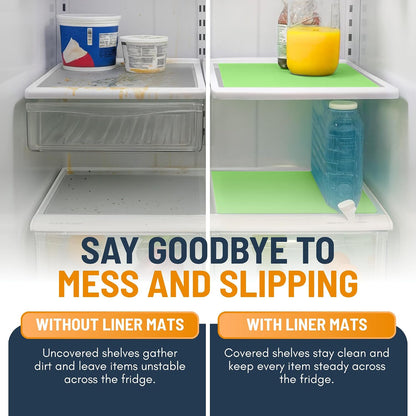 Refrigerator Liners for Shelves (8 Pack) by Linda’s Essentials - Non-Adhesive Drawer and Shelf Liner, BPA-Free Fridge Mats for Kitchen & Cabinets, Easy to Clean, Ideal Household Essentials (Clear)