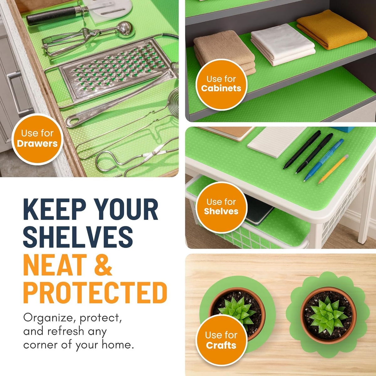 Refrigerator Liners for Shelves (8 Pack) by Linda’s Essentials - Non-Adhesive Drawer and Shelf Liner, BPA-Free Fridge Mats for Kitchen & Cabinets, Easy to Clean, Ideal Household Essentials (Clear)