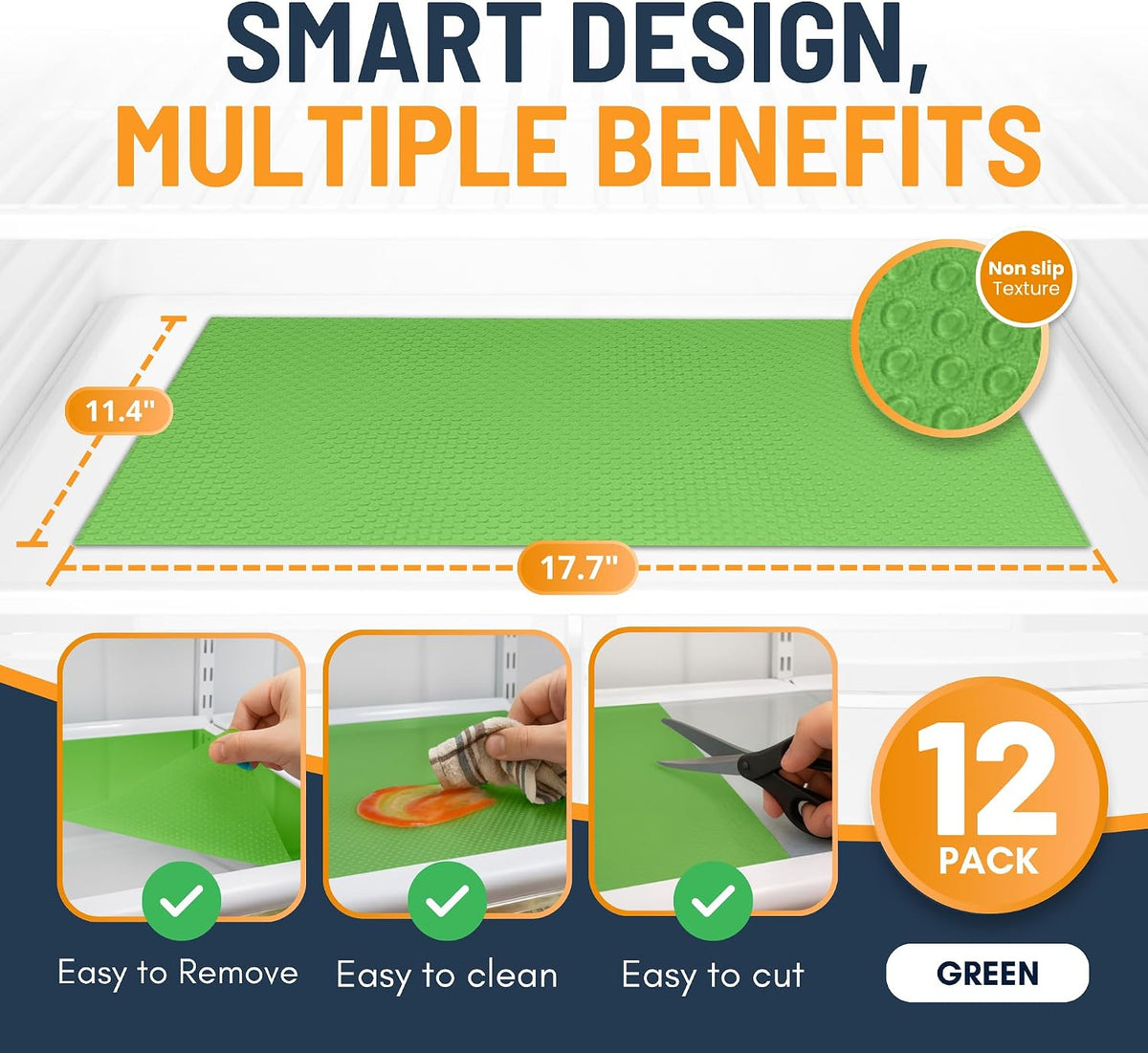 Refrigerator Liners for Shelves (8 Pack) by Linda’s Essentials - Non-Adhesive Drawer and Shelf Liner, BPA-Free Fridge Mats for Kitchen & Cabinets, Easy to Clean, Ideal Household Essentials (Clear)