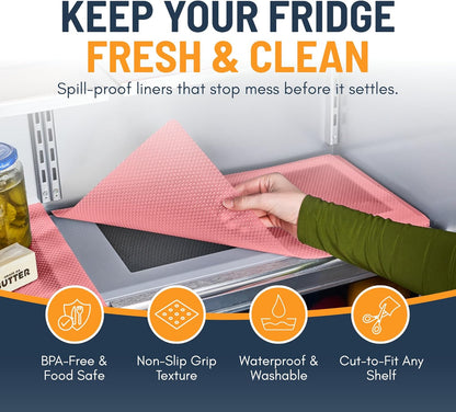 Refrigerator Liners for Shelves (8 Pack) by Linda’s Essentials - Non-Adhesive Drawer and Shelf Liner, BPA-Free Fridge Mats for Kitchen & Cabinets, Easy to Clean, Ideal Household Essentials (Clear)