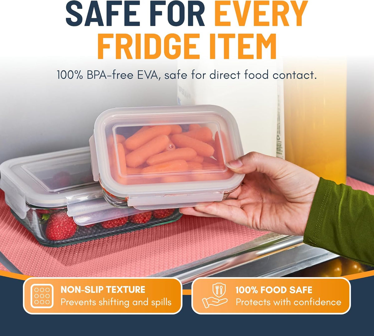 Refrigerator Liners for Shelves (8 Pack) by Linda’s Essentials - Non-Adhesive Drawer and Shelf Liner, BPA-Free Fridge Mats for Kitchen & Cabinets, Easy to Clean, Ideal Household Essentials (Clear)