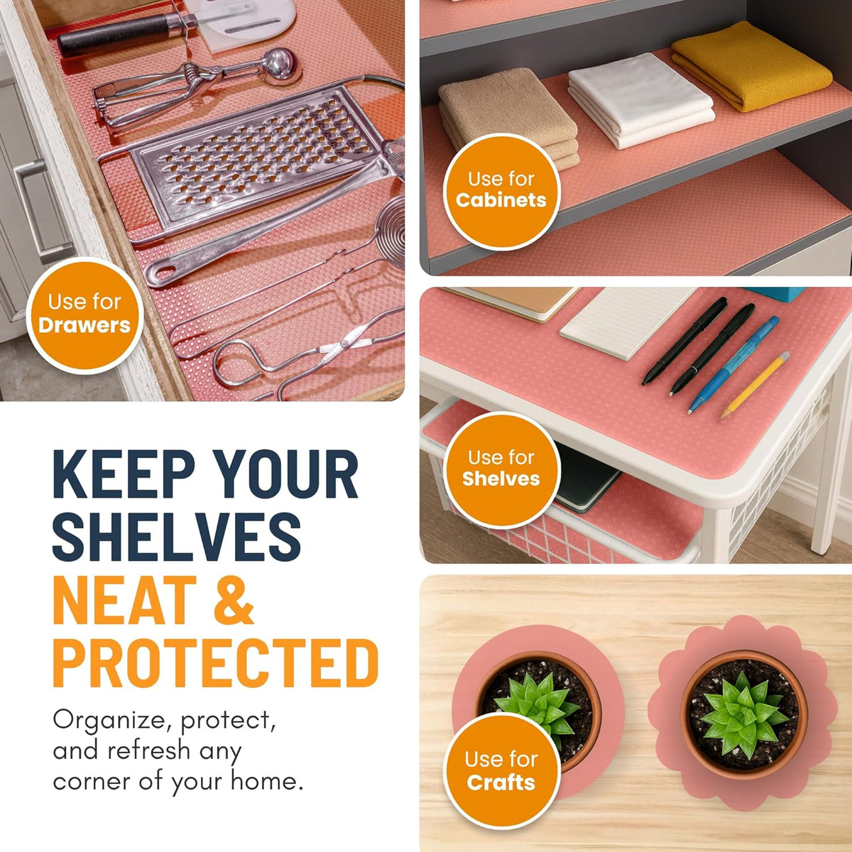 Refrigerator Liners for Shelves (8 Pack) by Linda’s Essentials - Non-Adhesive Drawer and Shelf Liner, BPA-Free Fridge Mats for Kitchen & Cabinets, Easy to Clean, Ideal Household Essentials (Clear)