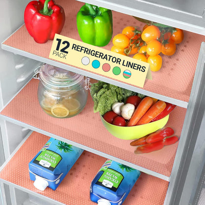 Refrigerator Liners for Shelves (8 Pack) by Linda’s Essentials - Non-Adhesive Drawer and Shelf Liner, BPA-Free Fridge Mats for Kitchen & Cabinets, Easy to Clean, Ideal Household Essentials (Clear)