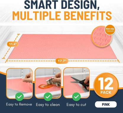 Refrigerator Liners for Shelves (8 Pack) by Linda’s Essentials - Non-Adhesive Drawer and Shelf Liner, BPA-Free Fridge Mats for Kitchen & Cabinets, Easy to Clean, Ideal Household Essentials (Clear)