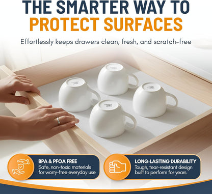 Refrigerator Liners for Shelves (8 Pack) by Linda’s Essentials - Non-Adhesive Drawer and Shelf Liner, BPA-Free Fridge Mats for Kitchen & Cabinets, Easy to Clean, Ideal Household Essentials (Clear)