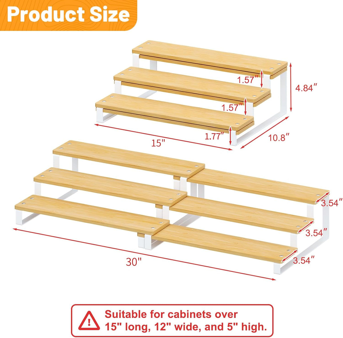Expandable Can Organizer for Pantry, 3-Tier Adjustable Bamboo & Iron Can Rack for Cabinets, Easy Access Food Storage Shelf for Canned Goods, Soda & Soup Cans, Holds Up to 30 Cans, White