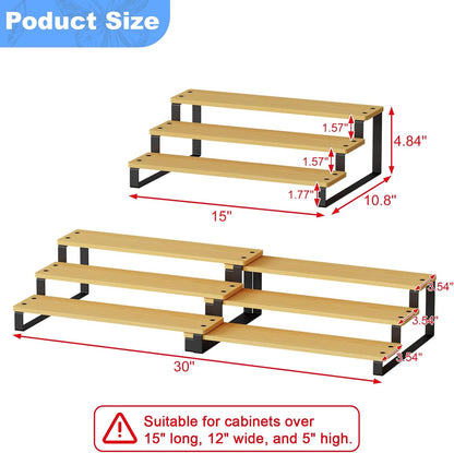 Expandable Can Organizer for Pantry, 3-Tier Adjustable Bamboo & Iron Can Rack for Cabinets, Easy Access Food Storage Shelf for Canned Goods, Soda & Soup Cans, Holds Up to 30 Cans, White