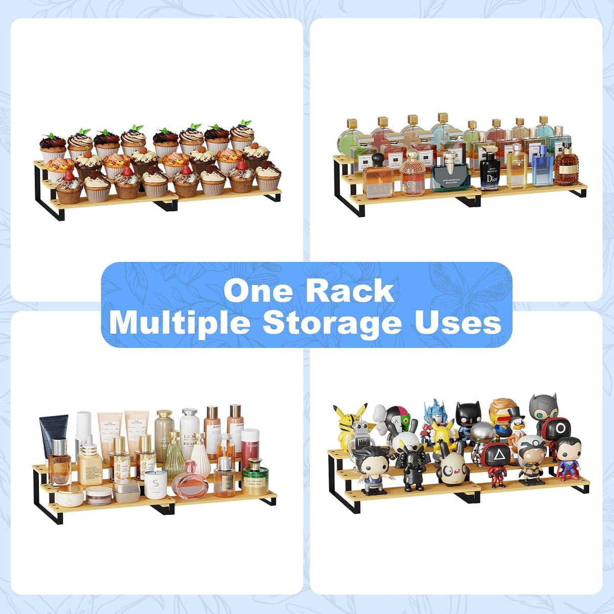 Expandable Can Organizer for Pantry, 3-Tier Adjustable Bamboo & Iron Can Rack for Cabinets, Easy Access Food Storage Shelf for Canned Goods, Soda & Soup Cans, Holds Up to 30 Cans, White
