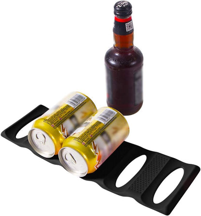 Fridge Organizer Can Organizer for Pantry Organization and Storage, 2 Pack Silicone Beer Bottle Rack for Kitchen Refrigerator Cabinet Countertop, Stackable Soda Can Holder Space Saver (Black)